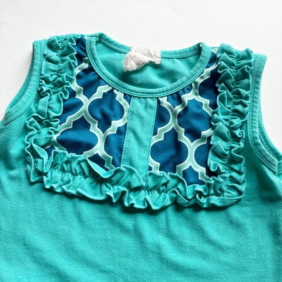 Honeydew Girl’s 2-Piece Turquoise Print Ruffle Outfit 6 7 sleeveless shorts - Picture 4 of 12